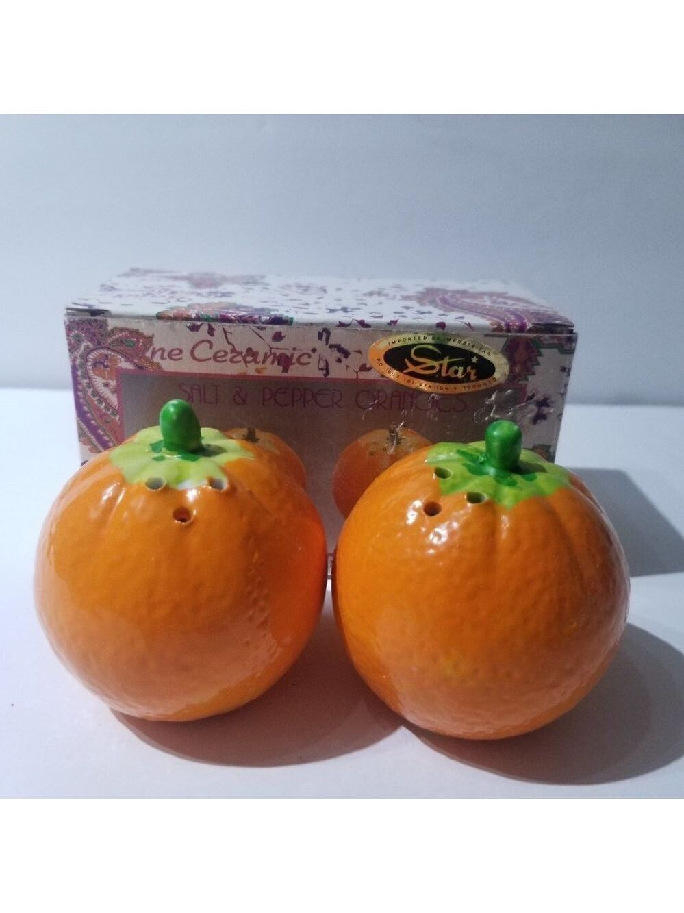 Novelty Salt and Pepper Shakers Orange Shaped Ceramic Hand Painted Handcrafted